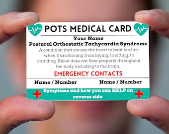 Pots Medical Card, Pots Syndrome Medical Card, Pots Awareness Wallet Insert, Pots Medical Alert, Postural Orthostatic Tachycardia Syndrome