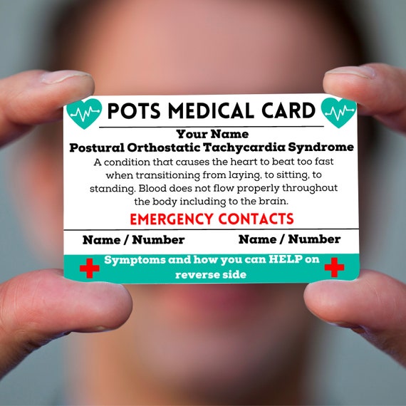 Pots Medical Card, Pots Syndrome Medical Card, Pots Awareness Wallet Insert, Pots Medical Alert, Postural Orthostatic Tachycardia Syndrome