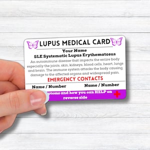 Lupus Emergency Contact Medical Card, Lupus Awareness, Lupus Warrior, I Wear Purple for Lupus, Systematic Lupus Erythematosus Lupus Gift SLE