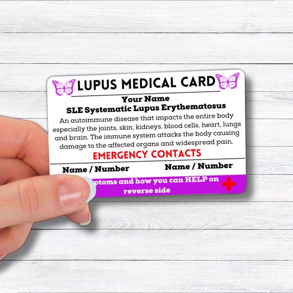 Lupus Emergency Contact Medical Card, Lupus Awareness, Lupus Warrior, I Wear Purple for Lupus, Systematic Lupus Erythematosus Lupus Gift SLE