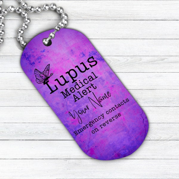 Lupus Medical Alert Keychain Necklace, Lupus Awareness, Lupus Warrior I Wear Purple for Lupus, Systematic Lupus Erythematosus Lupus Gift SLE