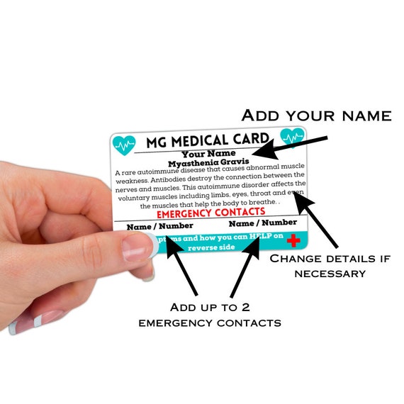 Myasthenia Gravis Emergency Medical ID Card Tag for Wallet