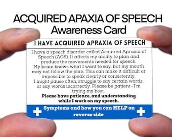 Acquired Apraxia of Speech Medical ID Card for Awareness, Custom Metal Wallet Card with Emergency Contact Info - Waterproof & Durable