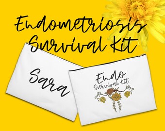 Endometriosis Survival Kit Travel Pouch Accesory Bag, Endo Chronic Illness Necessity Bag, Warrior Gifts, Uterus, Infertility Pain Relief Art
