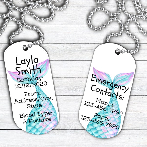 Child Emergency Contact Necklaces, child ID, Kids Id Tag Personalized Emergency Contact Jewelry, Kids Medical Alert, Allergies, For Backpack