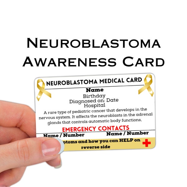 Neuroblastoma Medical Alert Card, Emergency Contacts Tag Child Cancer Awareness Lanyard ICE Pediatric Cancer Aware Necklace Medic ID Sticker