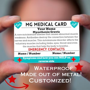 Étiquette de carte d'identité médicale d'urgence myasthénie grave pour portefeuille, sensibilisation à la myasthénie grave, cartes myasthénie grave, ruban, décalcomanie, autocollant, MG