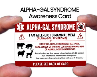Alpha-Gal Syndrome Medical Alert Card – Mammal Meat Allergy, Anaphylaxis Emergency Wallet Card, Waterproof Metal ID