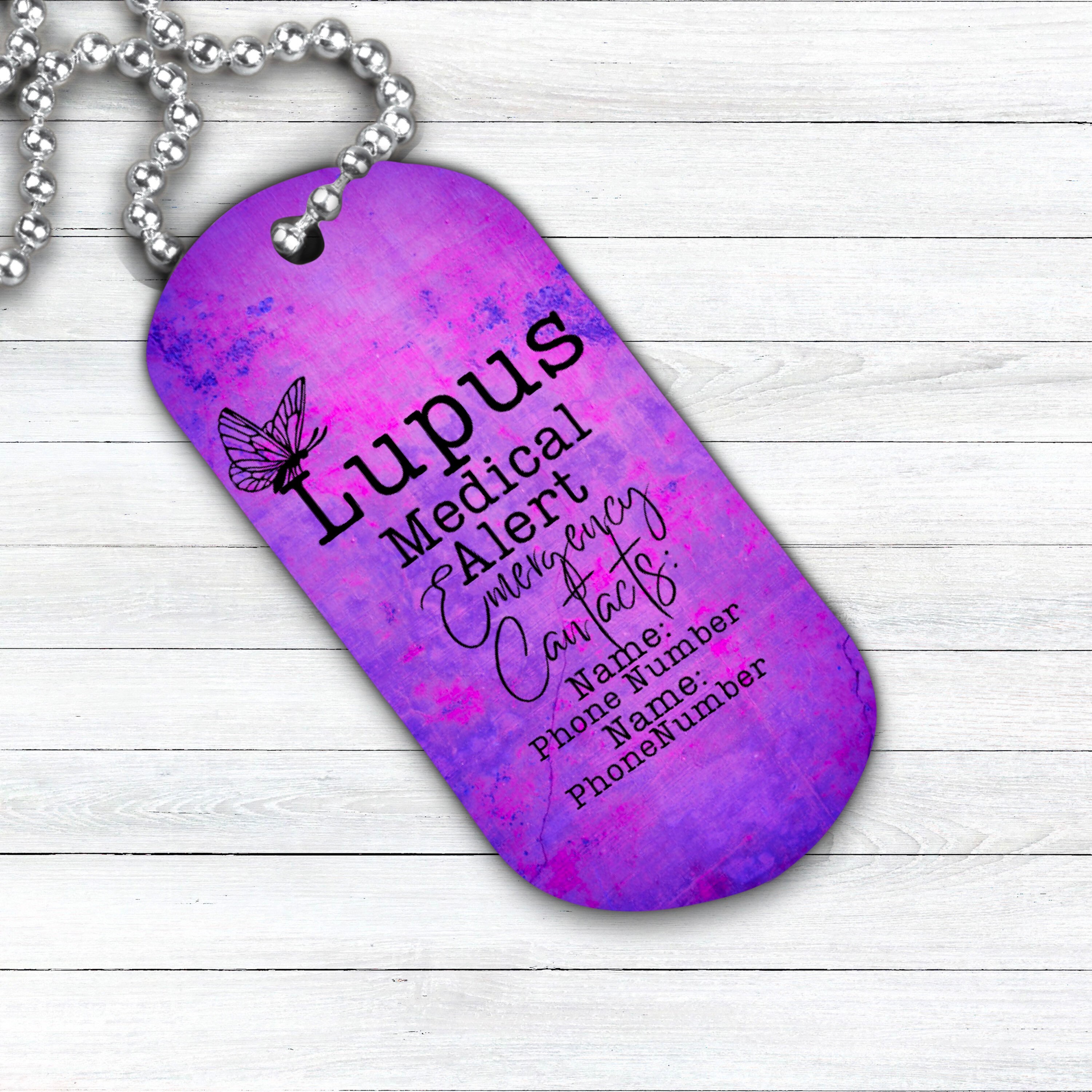 Lupus Medical Alert Keychain Necklace, Lupus Awareness, Lupus