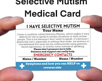 Selective Mutism Medical Alert ID Card for Wallet – Waterproof Metal Card with Awareness, Emergency Contacts Information Tag, Autism Support