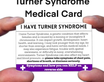 Turner Syndrome Medical ID Card, Wallet Size Emergency Alert, Durable Waterproof Awareness Card, Awareness Ribbon