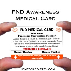 FND-kaart, FND Medical Alert ID-kaart voor portemonnee, Fnd Awareness Gift, functionele neurologische stoornis, sieraden bewust ijs, lanyard, noodgeval