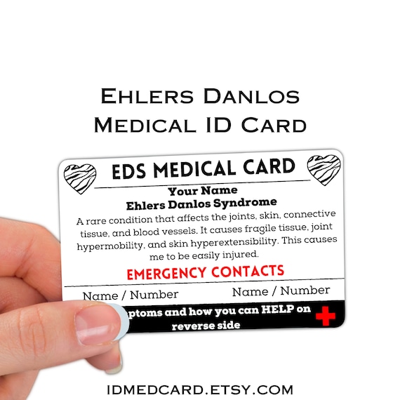Ehler Danlos Syndrome Medical Card, Ehlers-Danlos Medical Alert, Ehlers Danlos, Ehler Danlos, Eds Rare Disease Eds Emergency Contact Id Card