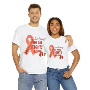 Endometrial Cancer Shirt, In This Family No One Fights Alone, Awareness Tee, Endometrial Cancer Ribbon t shirt, Family Support Survivor Gift image 2