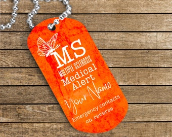 Multiple Sclerosis Medical Alert Keychain Necklace, MS Awareness, MS Support, MS Warrior, Ms, Nerve Pain, In Case of Emergency Contacts