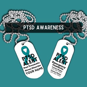 Alerta médica de PTSD, PTSD complejo, trastorno de estrés postraumático, hielo de identificación de emergencia, etiqueta de collar c-PTSD, regalos de concienciación sobre PTSD, pánico