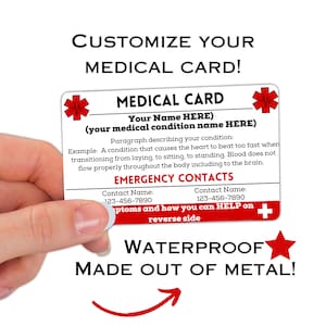 Scheda di allerta medica, Carta d'identità medica, Avviso medico personalizzato, Tag ID di emergenza, Per portafoglio, Tessera medica personalizzata, Avviso, Donna, Uomo