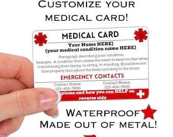 Medical Alert Card, Medical ID Card, Personalized Medical Alert, Emergency ID Tag, For Wallet, Custom Medical Card, Alert, Woman, Man