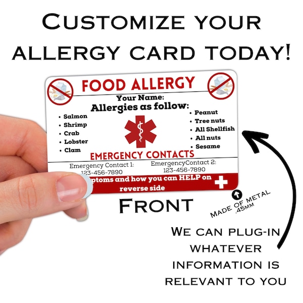 Medical Allergy Id Card Etsy
