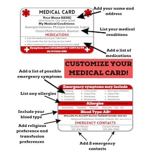 Medische waarschuwingskaart, medische identiteitskaart, gepersonaliseerde medische waarschuwing, nood-ID-tag, voor portemonnee, aangepaste medische kaart, waarschuwing, vrouw, man