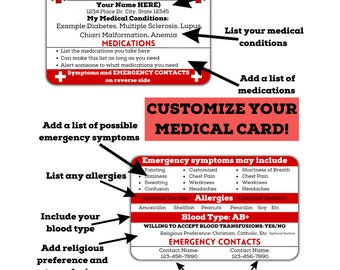 Carte d'alerte médicale, carte d'identité médicale, alerte médicale personnalisée, étiquette d'identification d'urgence, pour portefeuille, carte médicale personnalisée, alerte, femme, homme