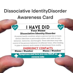 Trastorno de identidad disociativo Concientización Tarjeta médica Cómo afrontar la disociación TID Síntomas disociados Apoyo Trastorno límite de personalidad dividida