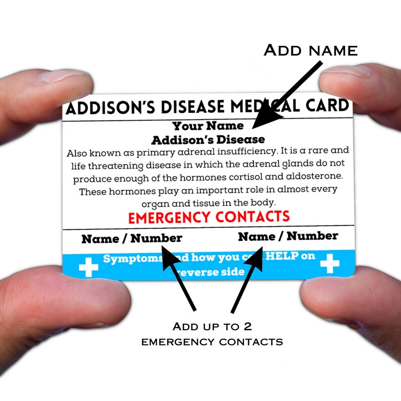Addison Number Addisons Disease Awareness, Medical ID Card for Wallet, Adrenal ...