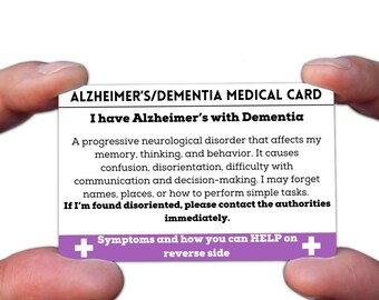 Alzheimer’s Dementia Awareness Medical ID Alert Card, Dementia Patient and Caregiver Aware Help In Case of Emergency For Wallet Lanyard