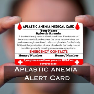 Tarjeta de alerta médica de anemia aplásica para billetera, conciencia de anemia aplásica, ICE, en caso de emergencia, contactos médicos
