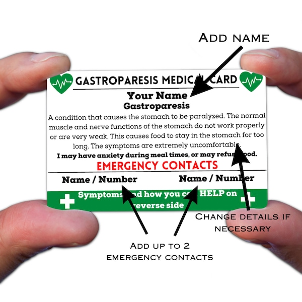 Gastroparesis Medical Card for Wallet, Stomach Problems, Victimized by Stomach, My Stomach Hurts, Stomach Issues, Warrior, Awareness, Aware