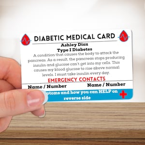 T1 Diabetes Medical Alert Card, Diabetes Awareness Wallet Insert, Diabete giovanile, Diabete, Diabetico, diabete di tipo uno, affrontare il diabete