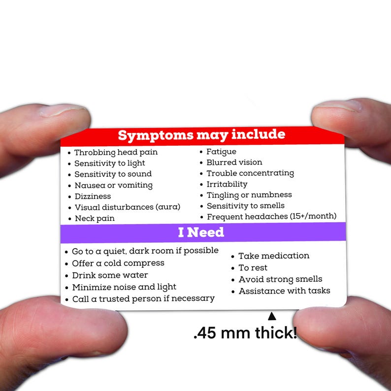 Chronic Migraine Medical Id Card, Tag for Wallet, 5C Headache Awareness