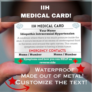 IIH Awareness Medical Alert Card, Iih Warrior, iih ribbon, Idiopathic Intracranial Hypertension, Personalized, ID Tag, Customized, Ice card