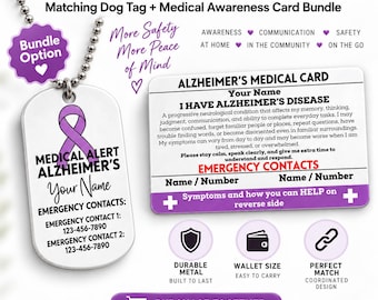 Alzheimer’s Awareness Medical ID Alert Card Package, Dementia Patient and Caregiver ICE Aware Help In Case of Emergency For Wallet