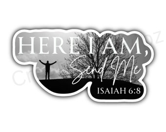 Hier ben ik Stuur me sticker, religieuze sticker, Godstickers, bijbelverssticker, schriftsticker, bijbeljournaling, christelijke stickers