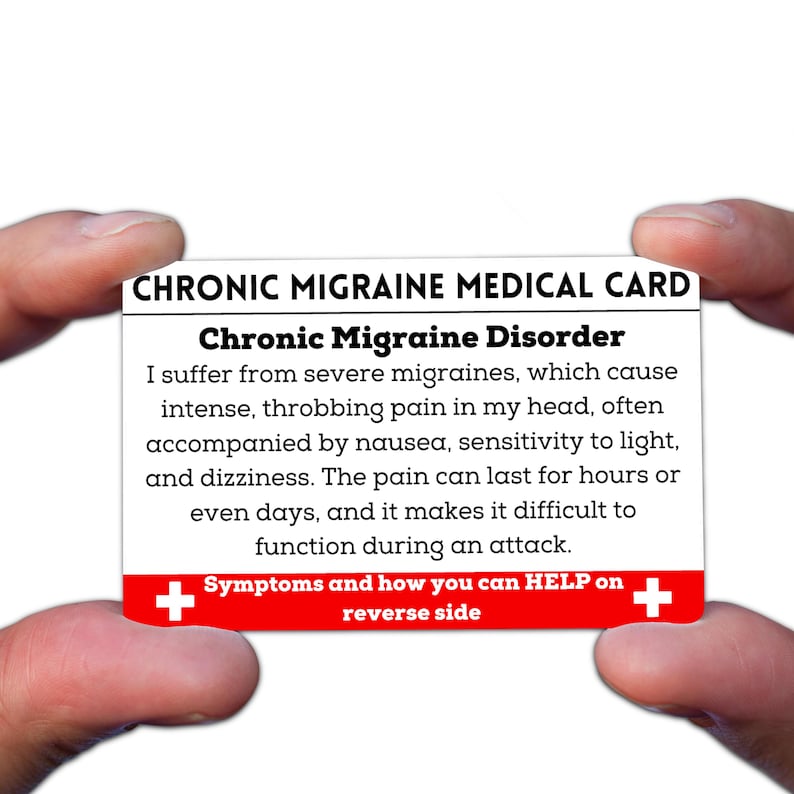 Chronic Migraine Medical Id Card, Tag for Wallet, 5C Headache Awareness