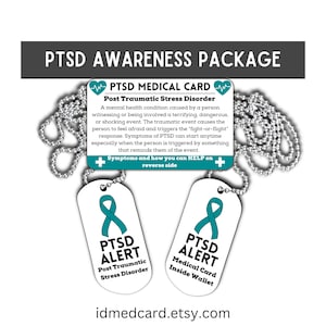 Pacote de alerta médico de cartão PTSD, PTSD complexo, transtorno de estresse pós-traumático, gelo de identificação de emergência, etiqueta de colar c-PTSD, presentes de conscientização sobre PTSD