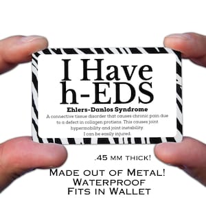 Tessera medica della sindrome di Ehlers Danlos ipermobile, Avviso Ehlers-Danlos, Consapevolezza della zebra h-Eds, Guerriero delle malattie rare, ID contatto di emergenza hEds