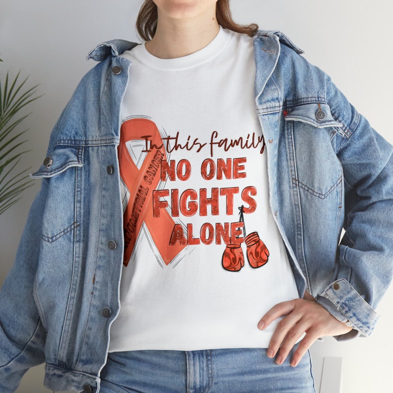 Endometrial Cancer Shirt, In This Family No One Fights Alone, Awareness Tee, Endometrial Cancer Ribbon t shirt, Family Support Survivor Gift image 3