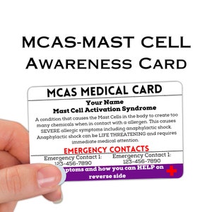 MCAS マスト細胞活性化症候群 医療警告カード、緊急連絡先タグ、Mcas 認識ストラップ、ICE、認識ネックレス、医療 ID ステッカー