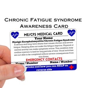 Cartão de alerta médico de encefalomielite miálgica, etiqueta de contatos de emergência, cordão de conscientização sobre síndrome de fadiga crônica, colar com reconhecimento de gelo, identificação médica