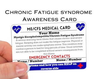 Myalgic Encephalomyelitis Medical Alert Card, Emergency Contacts Tag, Chronic Fatigue Syndrome Awareness Lanyard ICE Aware Necklace Medic ID