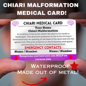 Chiari misvorming, medische waarschuwingskaart voor portemonnee, medische tag, Chiari misvorming chirurgie, Chiari misvorming bewustzijn, Chiari Warrior