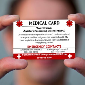 Auditory Processing Disorder ADP Custom Medical Alert ID Card ...