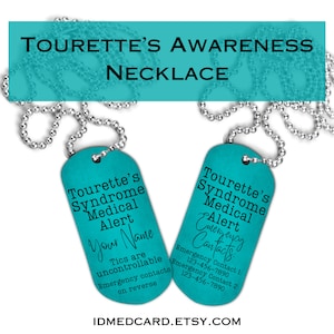 Collar de alerta médica del síndrome de Tourette, llavero, tengo Tourettes, conciencia del síndrome de Tourette, cordón, regalo consciente, tengo tics