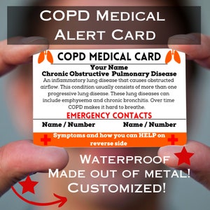 COPD medische waarschuwingskaart voor portemonnee, medische tag, COPD-bewustzijn, COPD-bewustzijnsmaand, Copd-lint, aangepaste ijskaart, Medic Alert, long