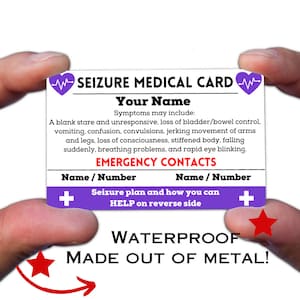 Anfall Awareness Alarm medizinische Karte für Brieftasche, Epilepsie-Störung, Nicht-Epileptische Anfall, ICE ID Tag, Aktionsplan, Absence Krampfanfälle, Band
