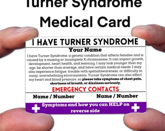Turner Syndrome Medical ID Card, Wallet Size Emergency Alert, Durable Waterproof Awareness Card, Awareness Ribbon