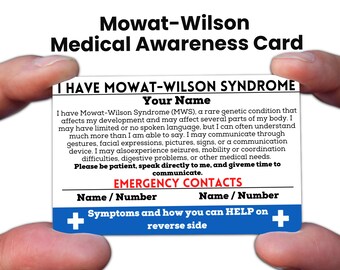 Mowat-Wilson Syndrome Medical ID Card, Rare Genetic Disorder Awareness, Communication Support Wallet Card, Emergency Info