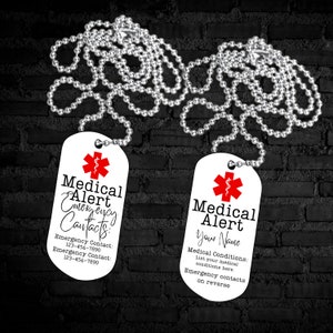 Skapa ditt eget medicinska hundbricka-halsband, medicinska smycken, medicinskt varningshalsband, medicinskt ID, personlig anpassad ID-bricka för nödkontakter
